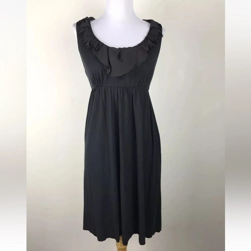 Soma Dress Size M Black Ruffled Neckline Comfy Sleeveless Womens Rayon Blend